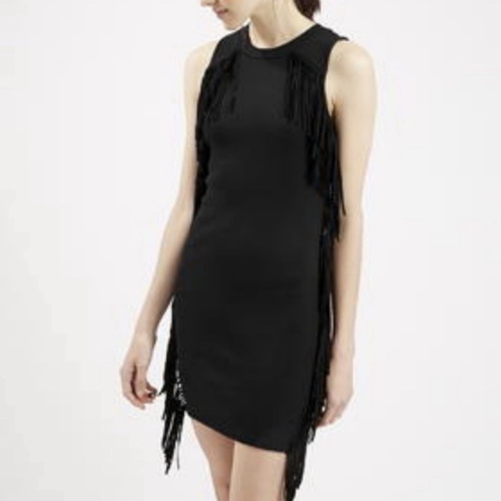 Topshop Black Ribbed Fringe Mini Dress Petite Size 6